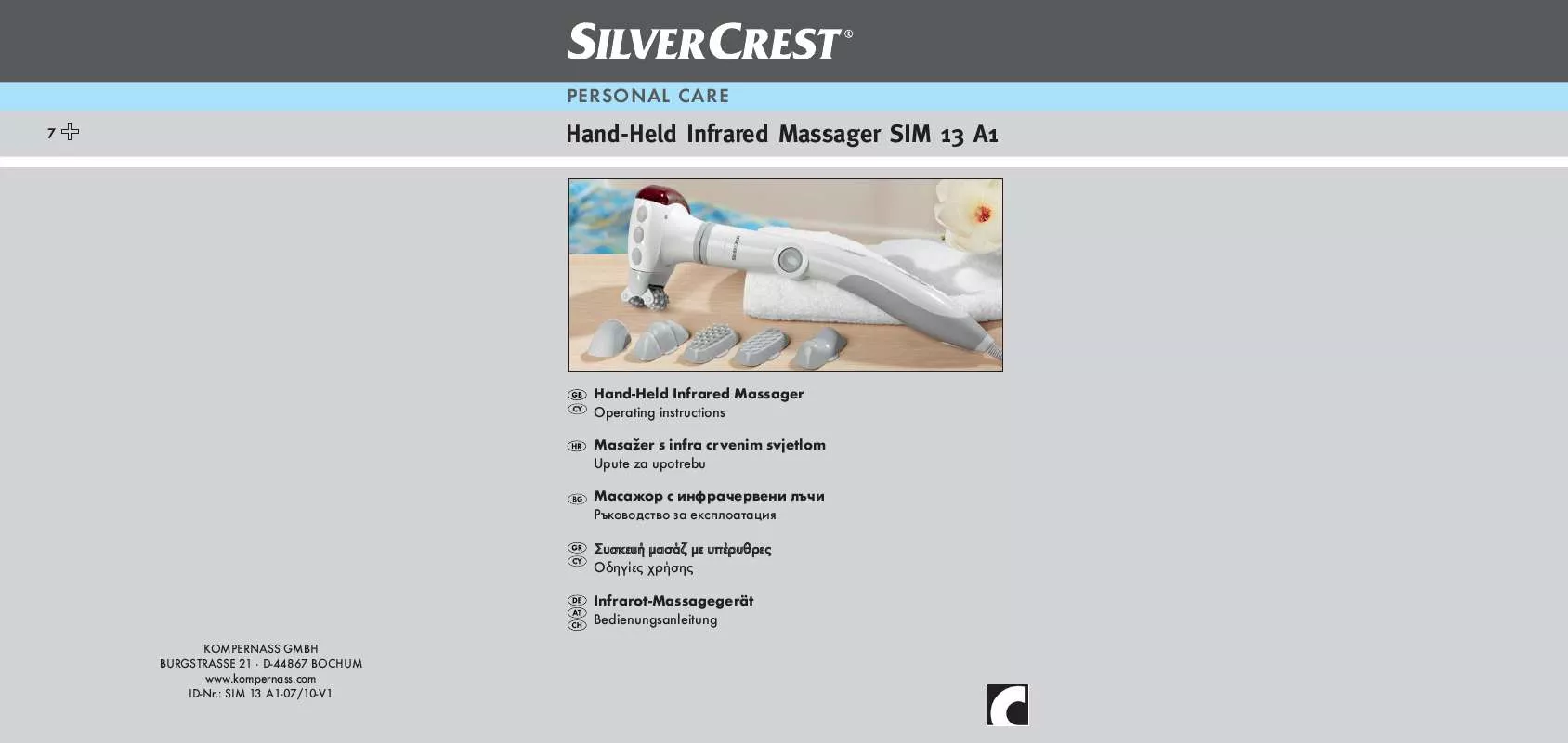 Mode d'emploi SILVERCREST SIM 13 A1 HAND-HELD INFRARED MASSAGER