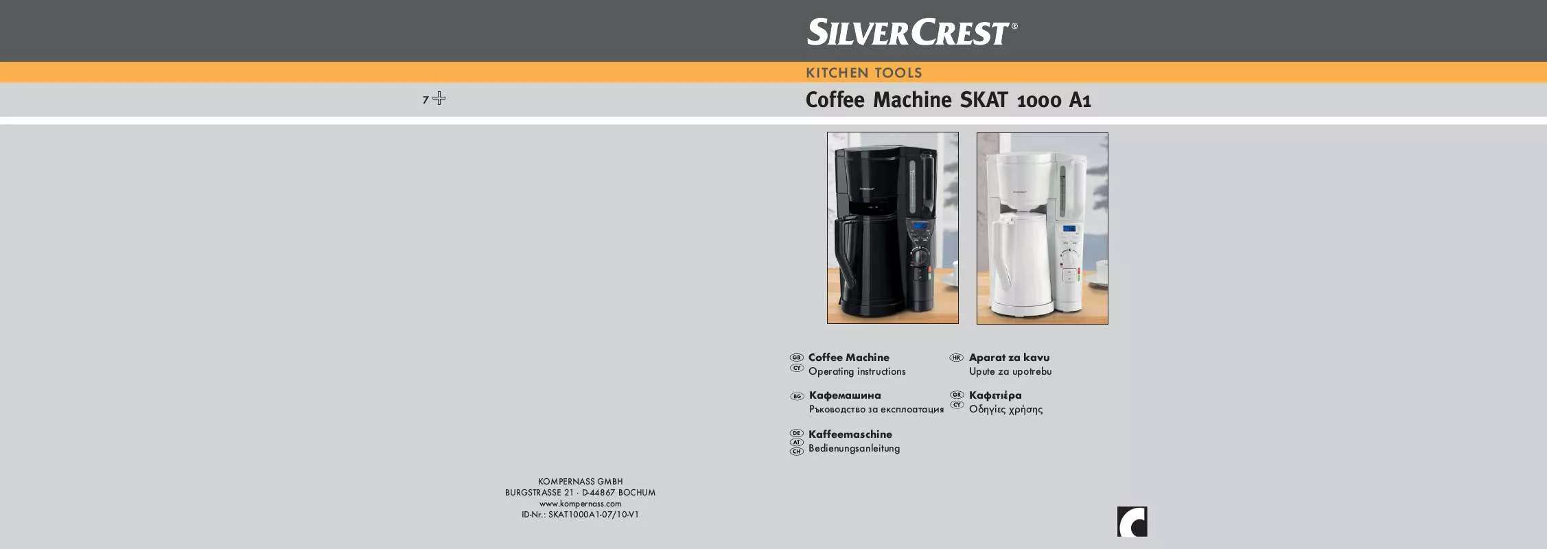 Mode d'emploi SILVERCREST SKAT 1000 A1 COFFEE MACHINE