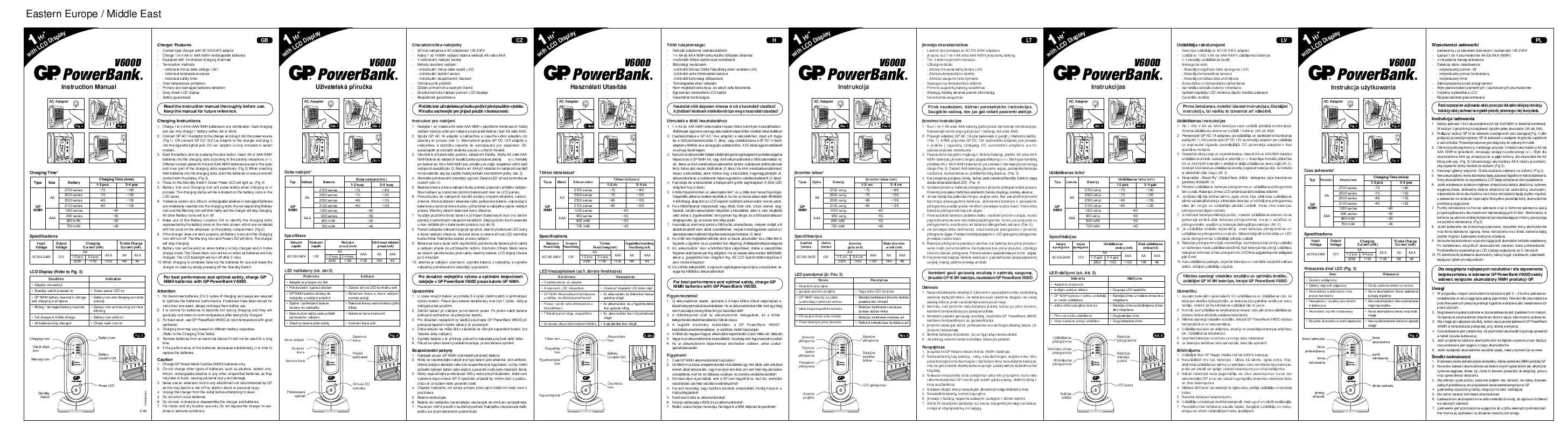 Mode d'emploi GP BATTERIES V600