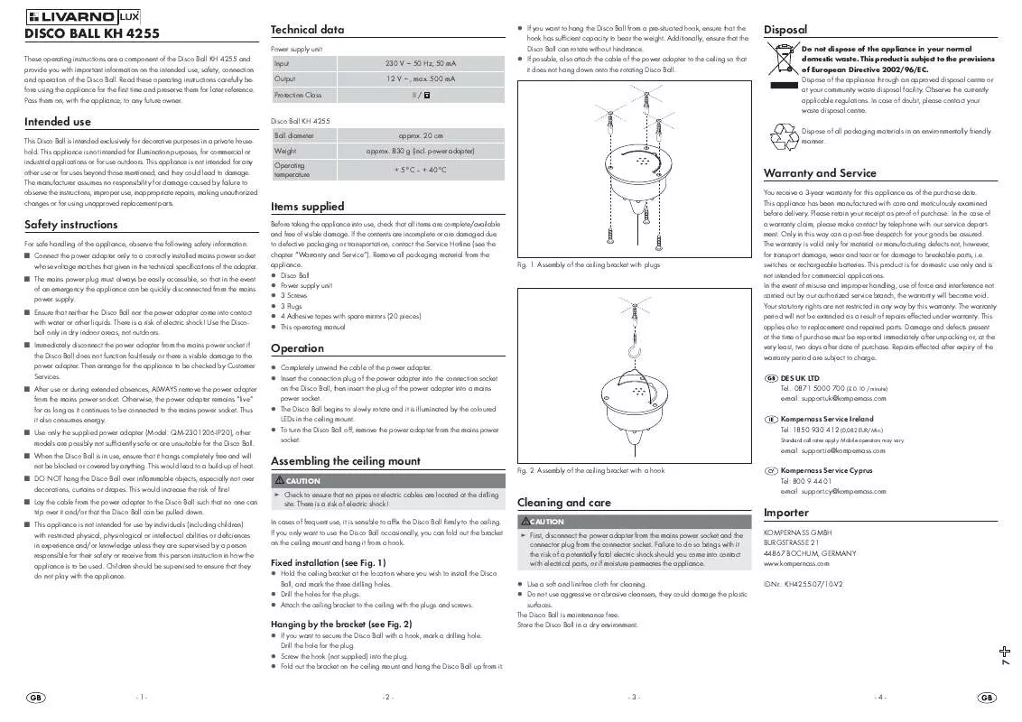 Mode d'emploi LIVARNO KH 4255 DISCO BALL