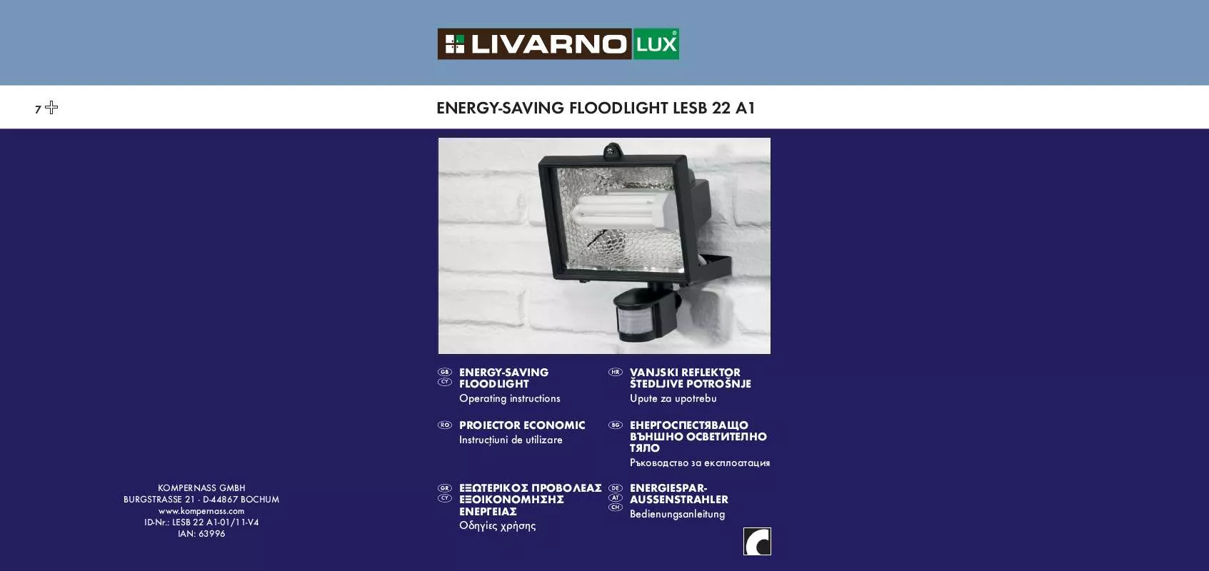 Mode d'emploi LIVARNO LESB 22 A1 ENERGY-SAVING FLOODLIGHT