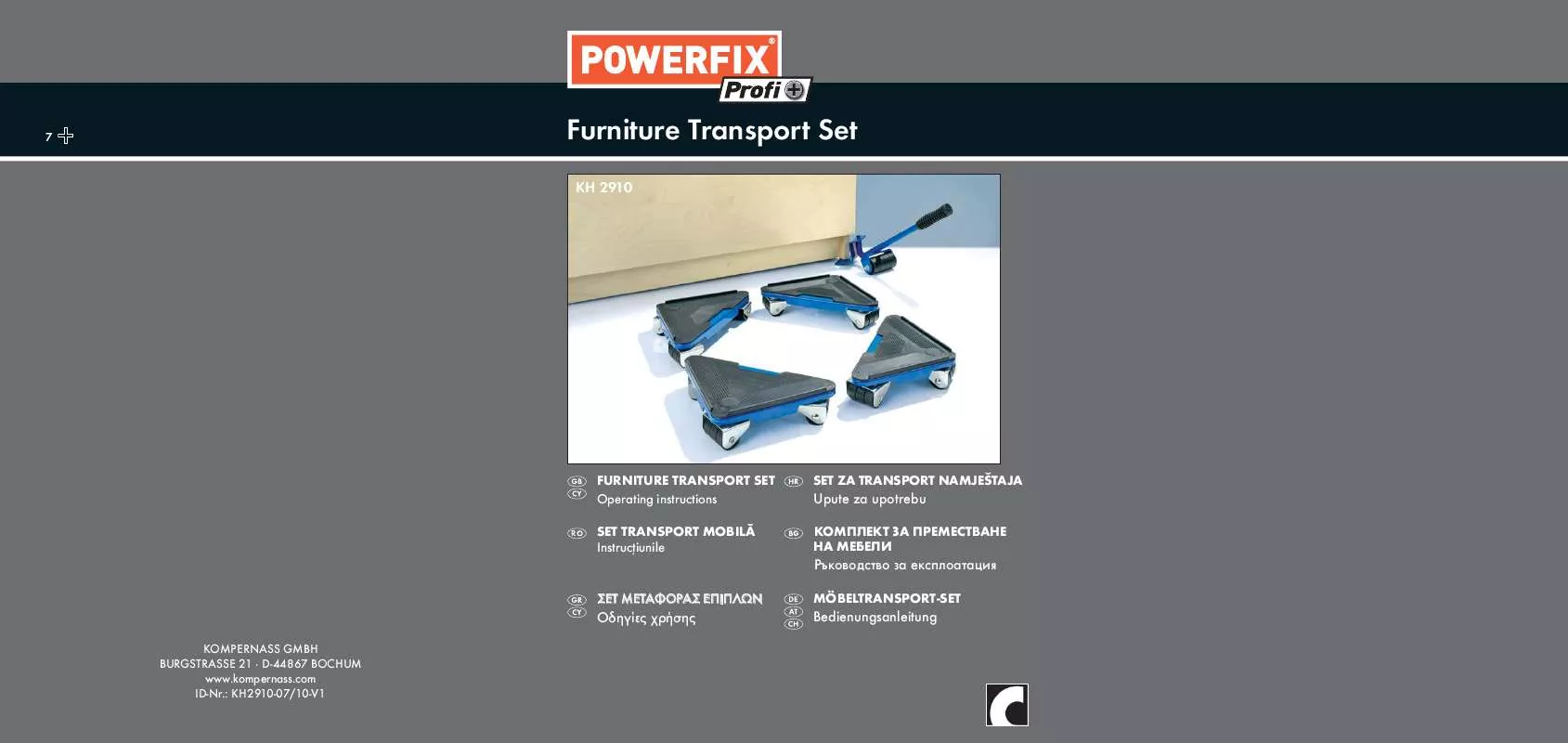 Mode d'emploi POWERFIX KH 2910 FURNITURE TRANSPORT SET