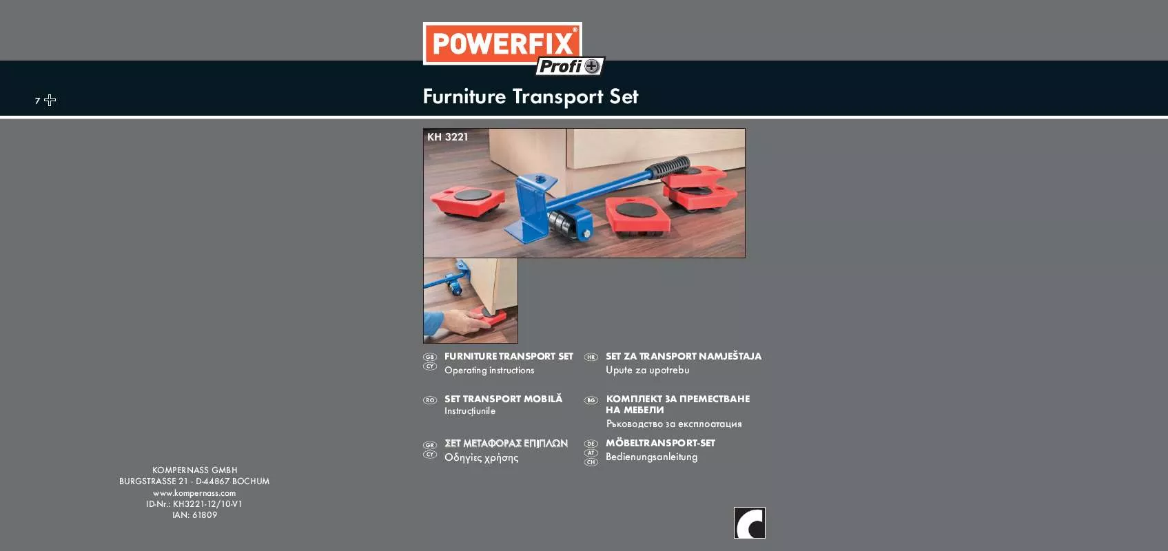 Mode d'emploi POWERFIX KH 3221 FURNITURE TRANSPORT SET