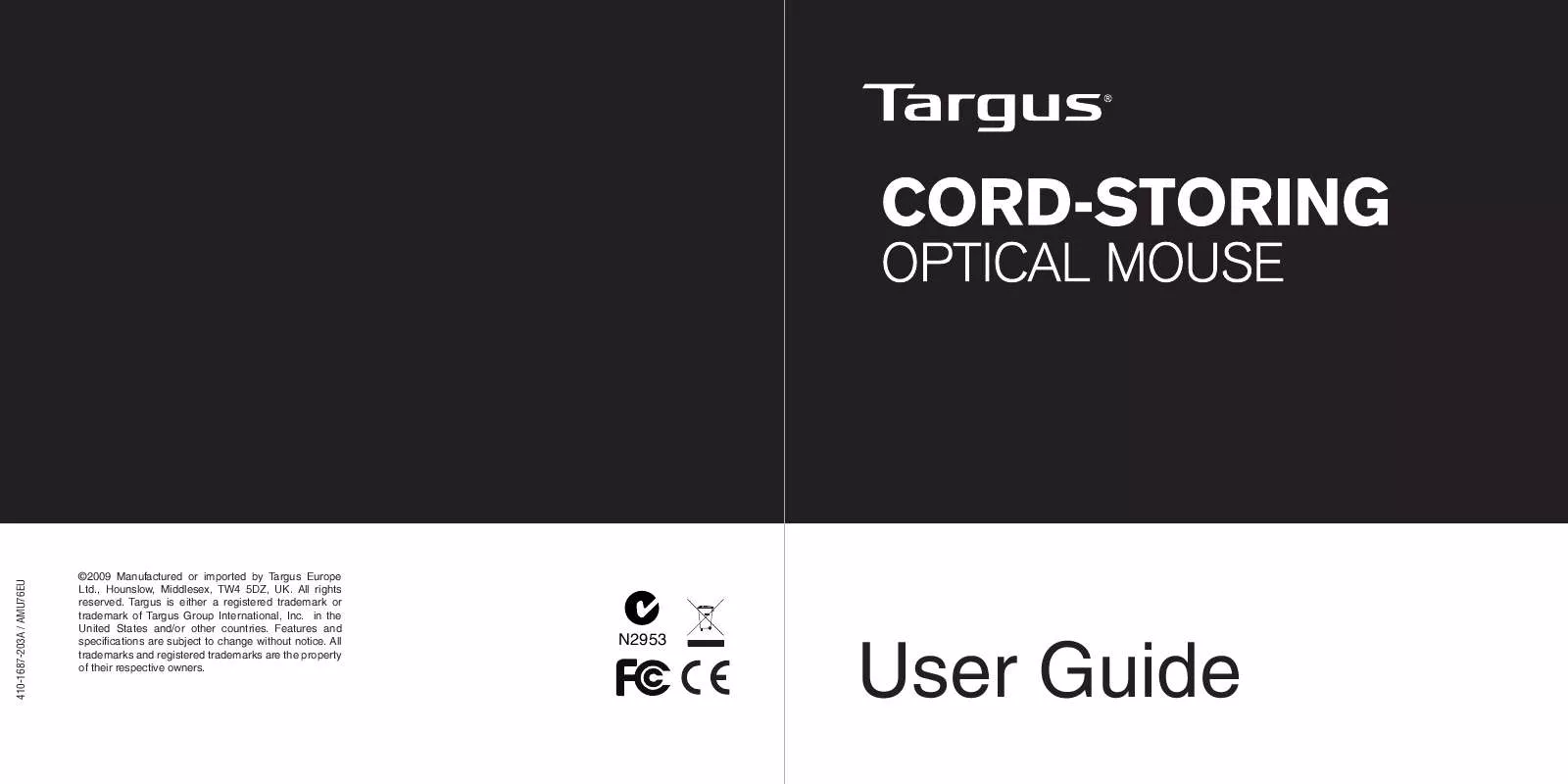 Mode d'emploi TARGUS CORD-STORING OPTICAL MOUSE