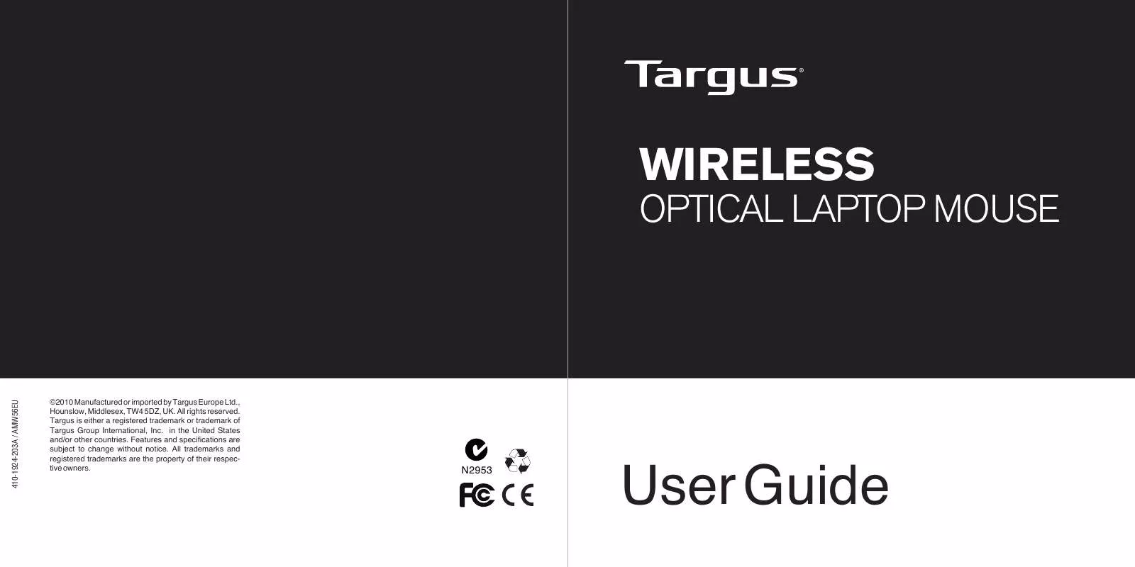 Mode d'emploi TARGUS WIRELESS OPTICAL LAPTOP MOUSE